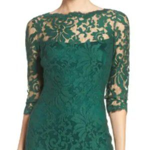 Tadashi Shoji Embroidered Green Lace Sheath Dress | Size 8
